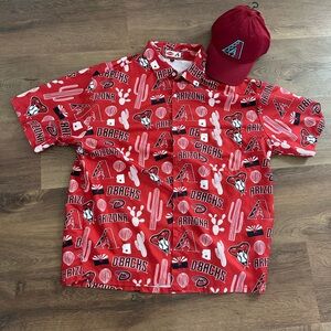Arizona Diamondbacks Red Button-Up Shirt and Baseball Hat